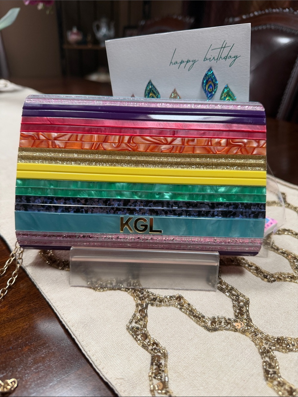 Kurt Geiger Multicolor Striped Acrylic Evening Clutch